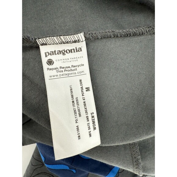 Patagonia Margot Dress Size MEDIUM Gray With Blue Floral Design Easy Wear EUC - Picture 10 of 12